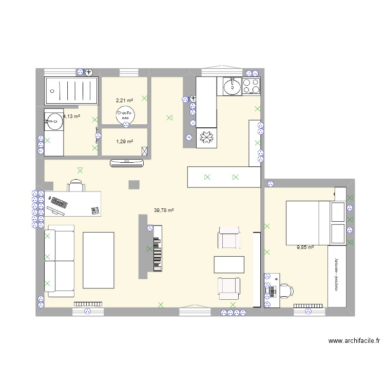 Plan des éléments. Plan de 5 pièces et 57 m2