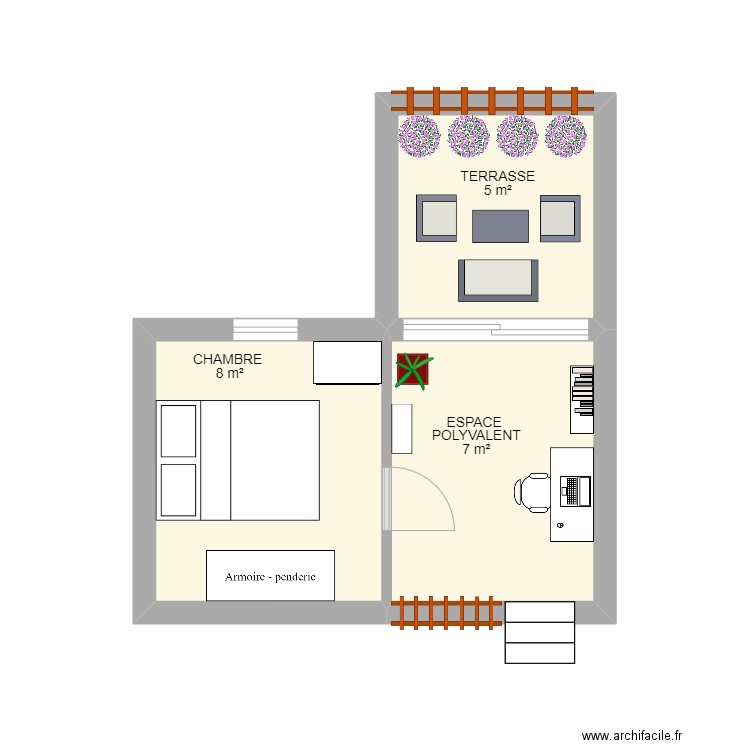 CHEE DE WAVRE HAUT. Plan de 3 pièces et 20 m2