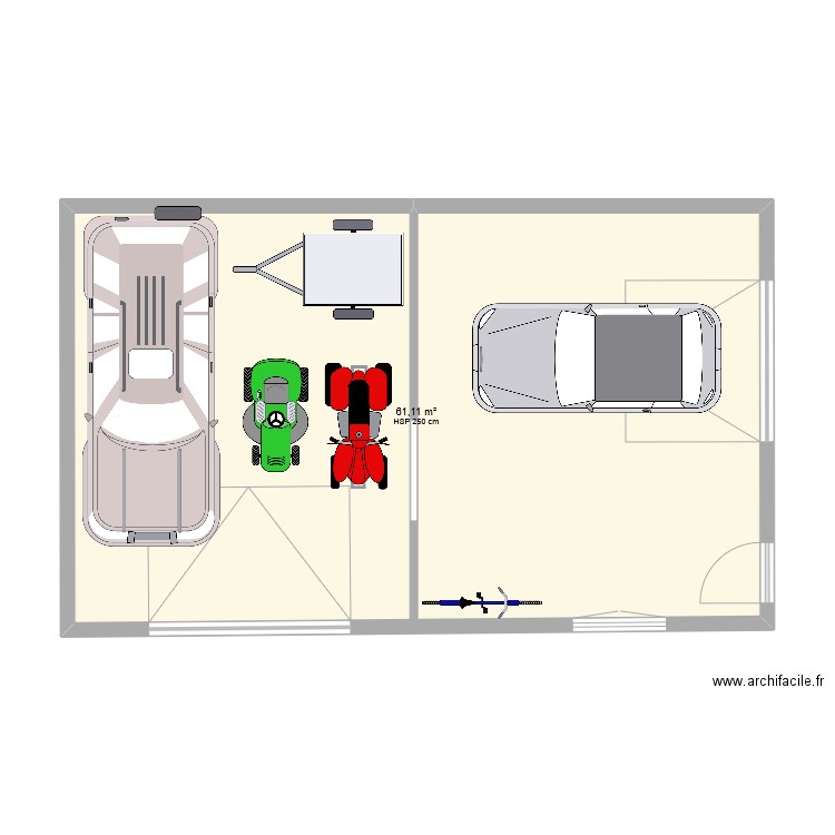 gara. Plan de 1 pièce et 61 m2