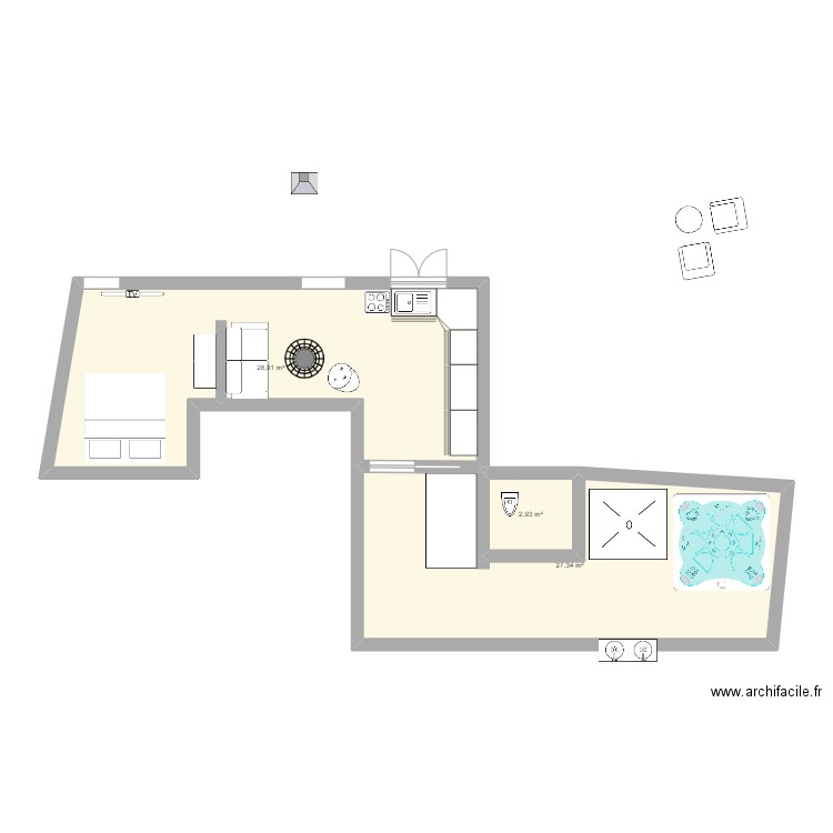 Loveroom1. Plan de 3 pièces et 59 m2