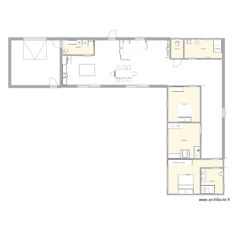 plan l mel. Plan de 7 pièces et 60 m2