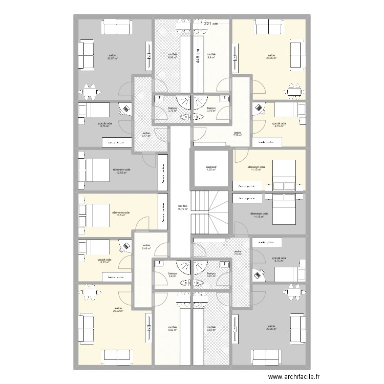 celaliye 1263/3 giris kat. Plan de 26 pièces et 267 m2