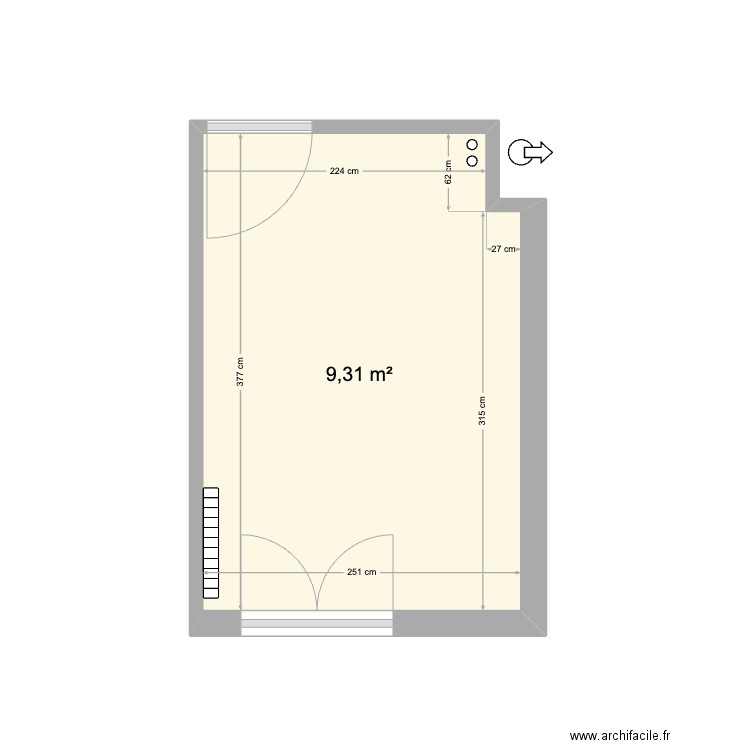 Cuisine. Plan de 1 pièce et 9 m2