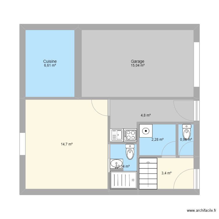 NOISY_RDC. Plan de 8 pièces et 50 m2