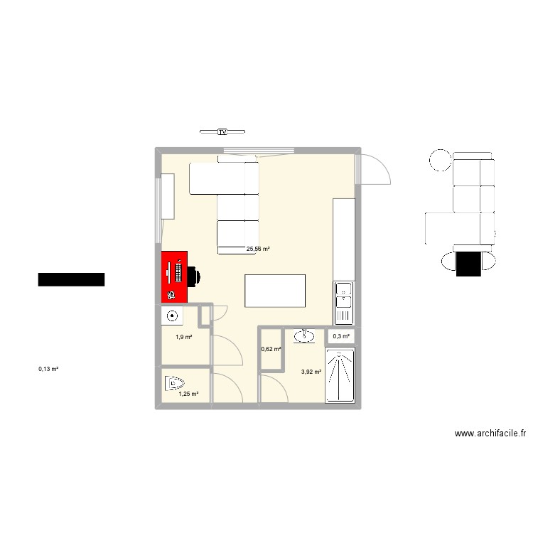 Appartement design 1. Plan de 7 pièces et 34 m2