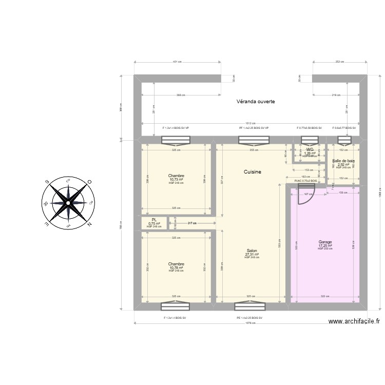 ML24017775 MARTEAU Jean-Jacques. Plan de 7 pièces et 71 m2