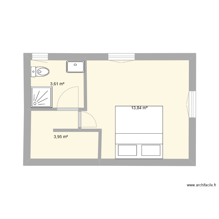 1 etg. Plan de 3 pièces et 21 m2