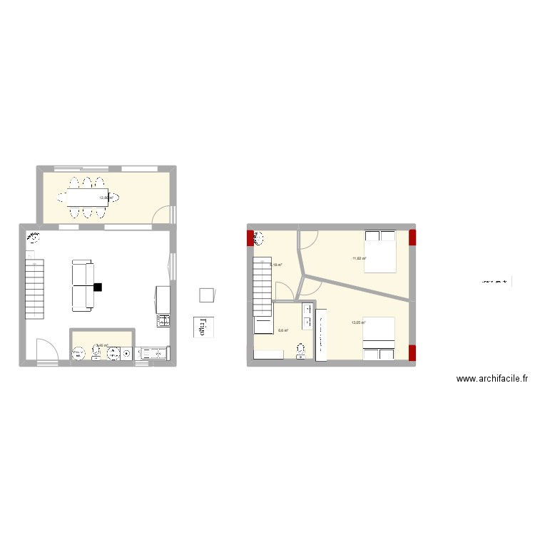 plan 2. Plan de 6 pièces et 54 m2