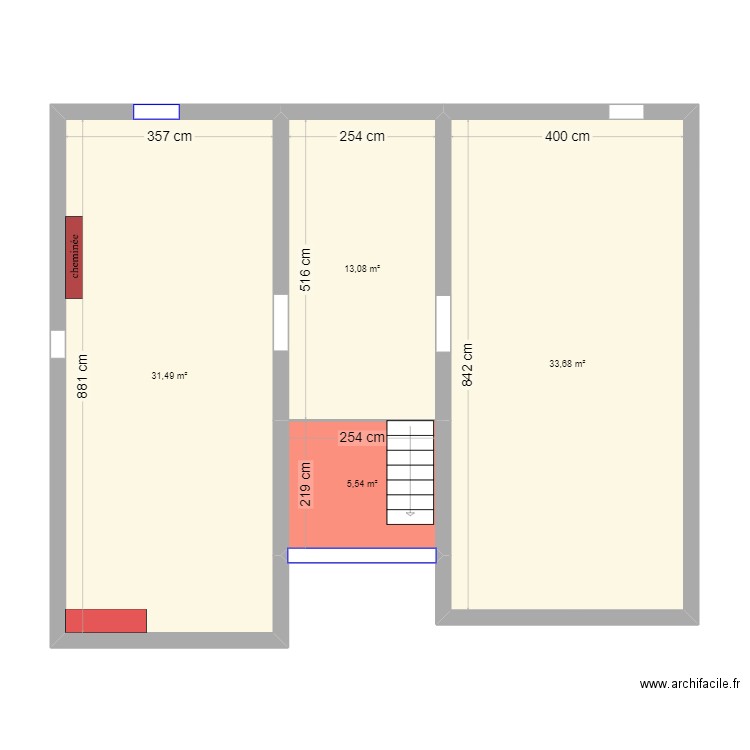 Etage. Plan de 4 pièces et 84 m2