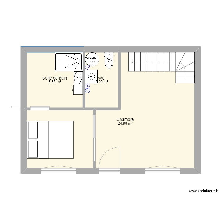 maison. Plan de 3 pièces et 34 m2