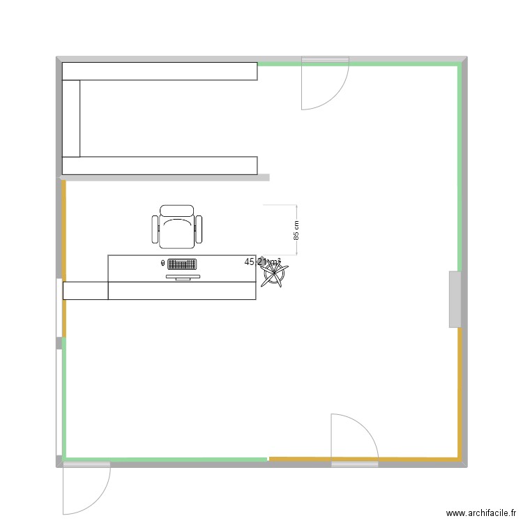 Merle_Accueil. Plan de 1 pièce et 45 m2