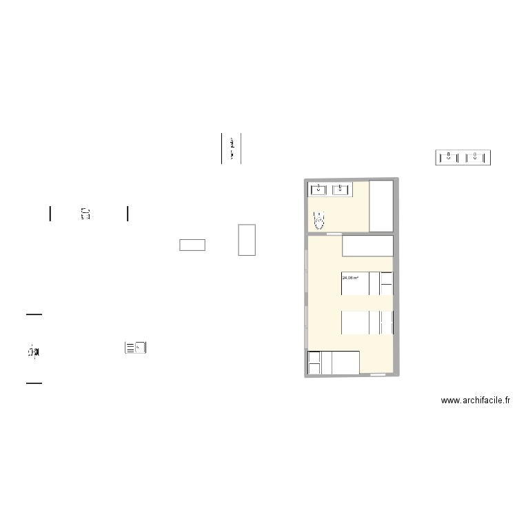 bungalow bis. Plan de 1 pièce et 24 m2