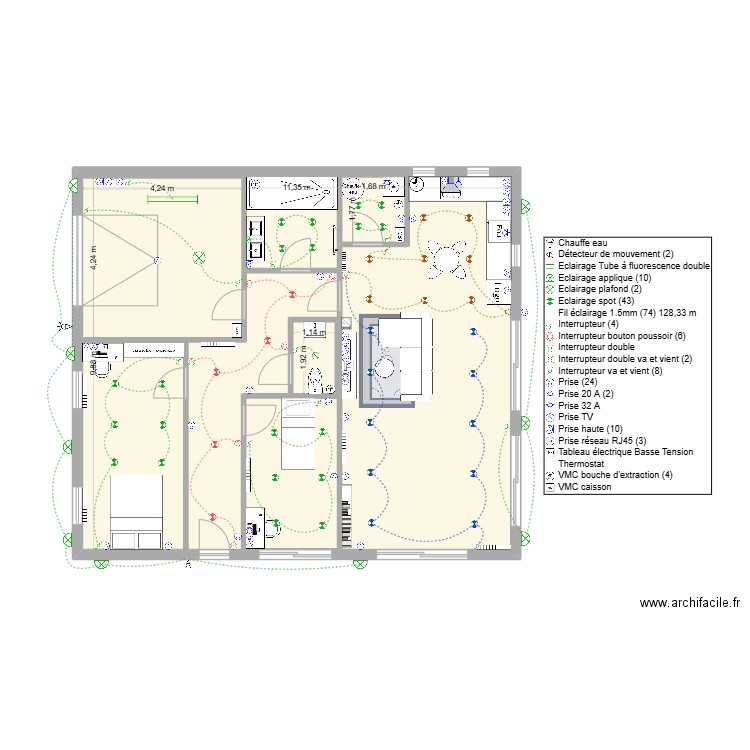 plan maxime. Plan de 4 pièces et 135 m2