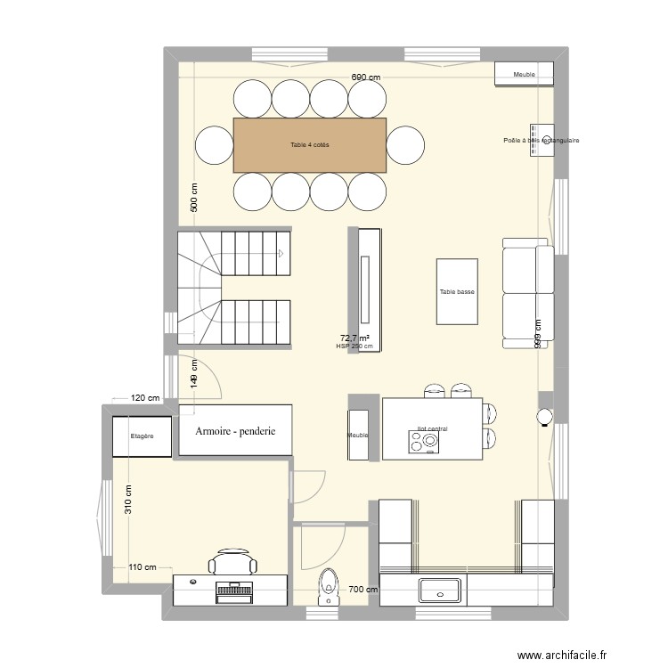 test m. Plan de 1 pièce et 73 m2