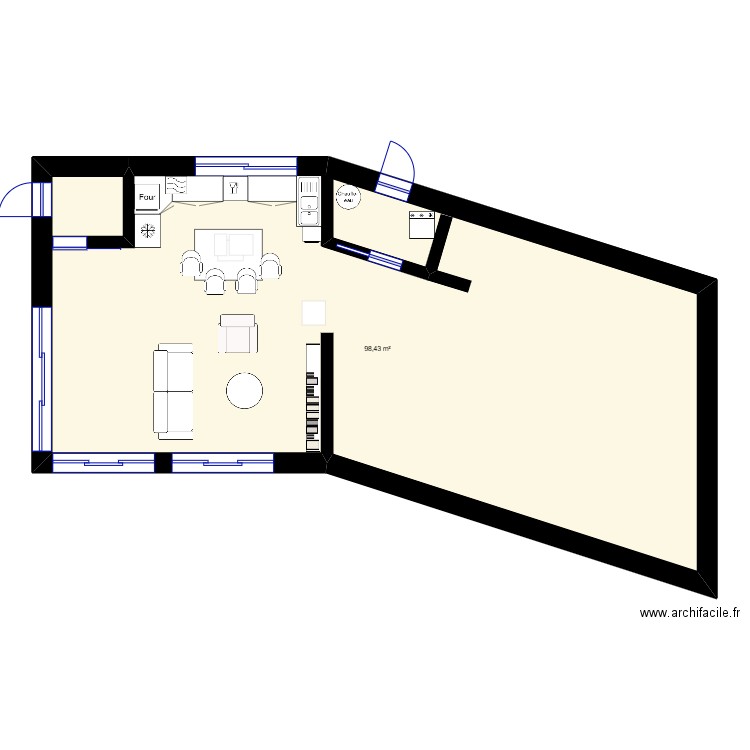 maison paille. Plan de 1 pièce et 98 m2