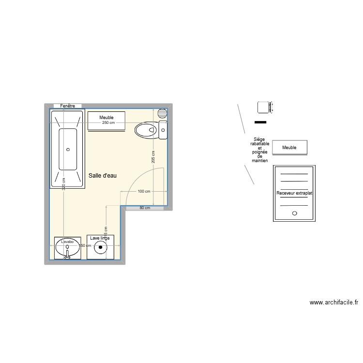 NICOLAS SDB adaptation. Plan de 1 pièce et 7 m2