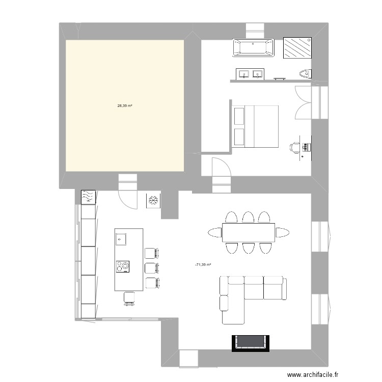 a rénover. Plan de 2 pièces et 88 m2