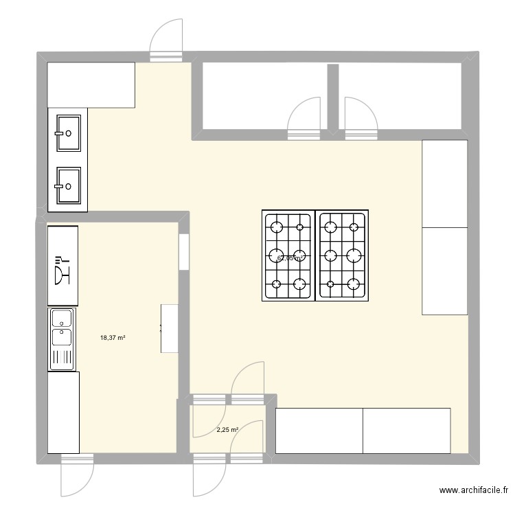 plan cuisine. Plan de 3 pièces et 83 m2