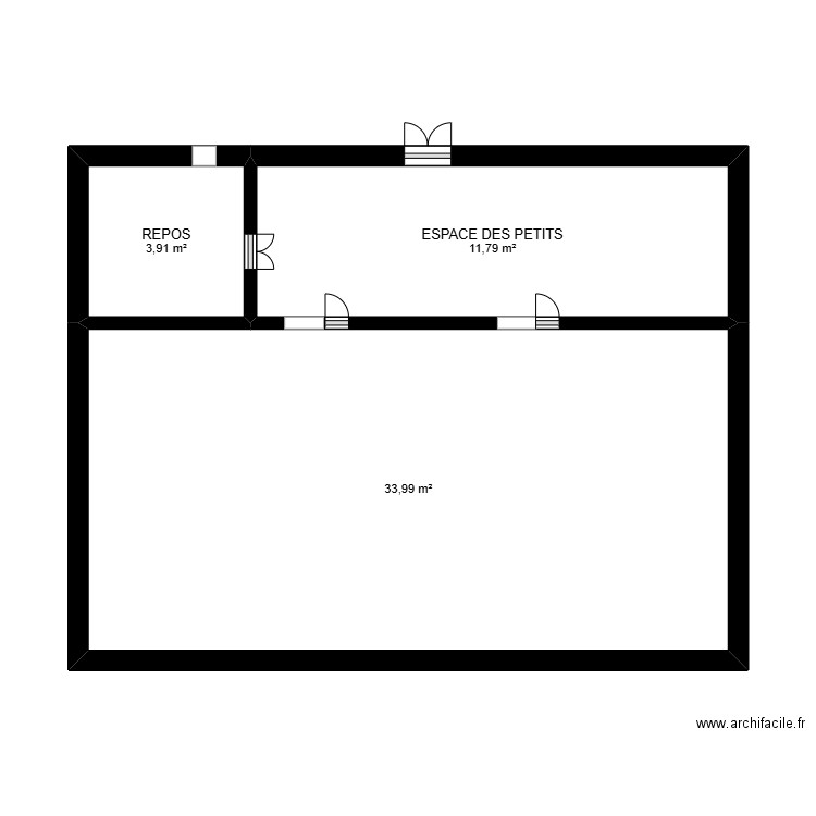 accueil de loisirs petits loups. Plan de 3 pièces et 50 m2