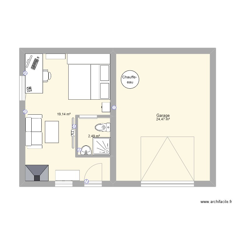 Dépendance v2. Plan de 3 pièces et 46 m2