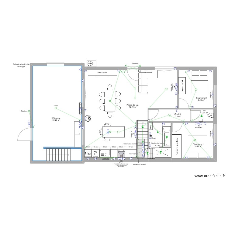 Plan définitif - Electricité - Rez-de-Chaussé - Maison 60 Saint Louis. Plan de 8 pièces et 107 m2