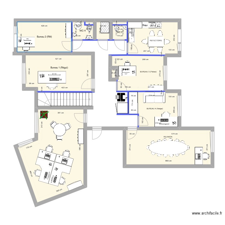 BUREAUX VF SANS FOND V2 sans mobilier. Plan de 12 pièces et 107 m2