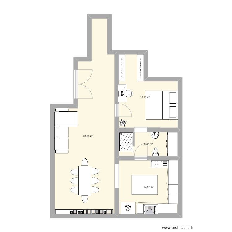 Appartement si. Plan de 4 pièces et 65 m2