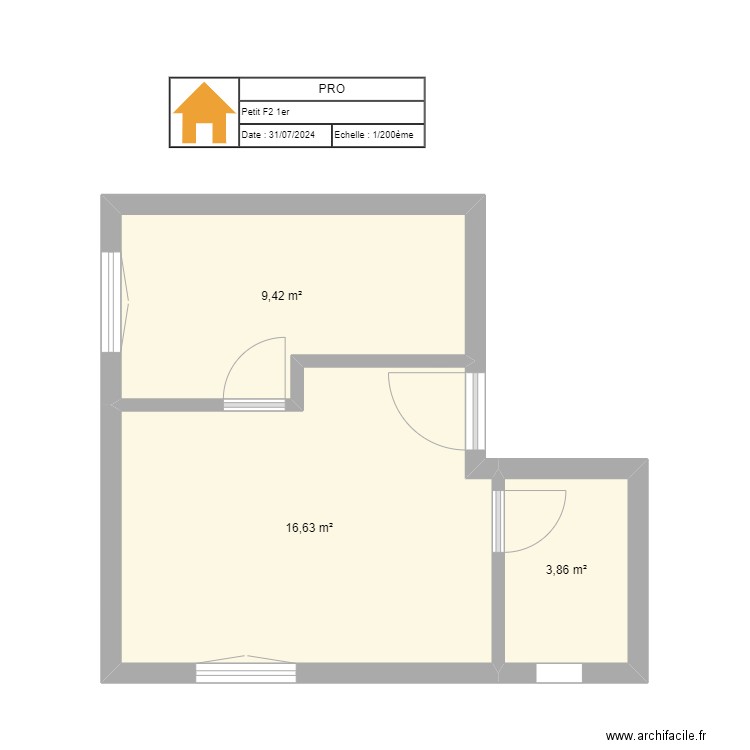 Petit F2 1er. Plan de 3 pièces et 30 m2