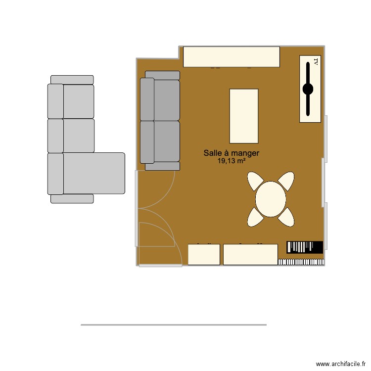 salon. Plan de 1 pièce et 19 m2