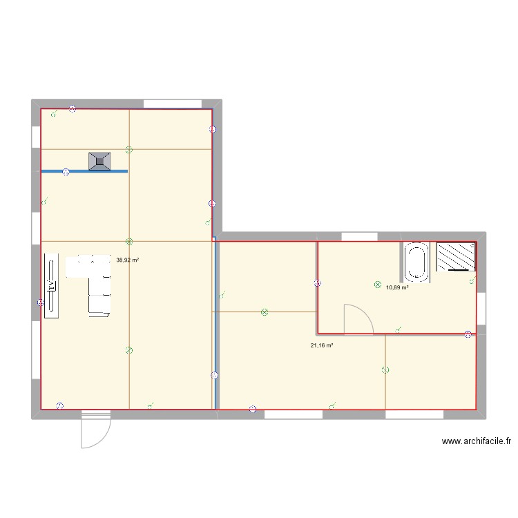 gugug. Plan de 3 pièces et 71 m2