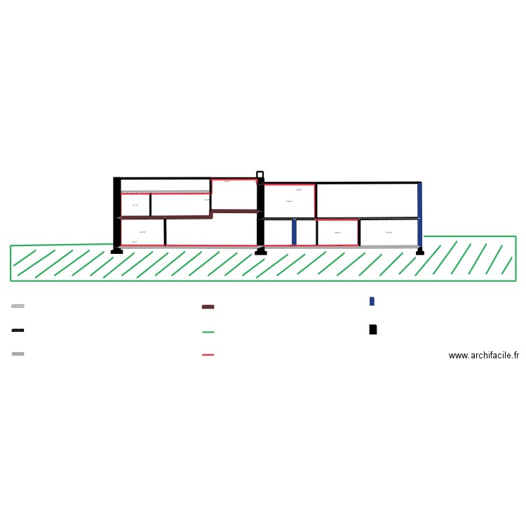 Plan de coupe. Plan de 13 pièces et 84 m2