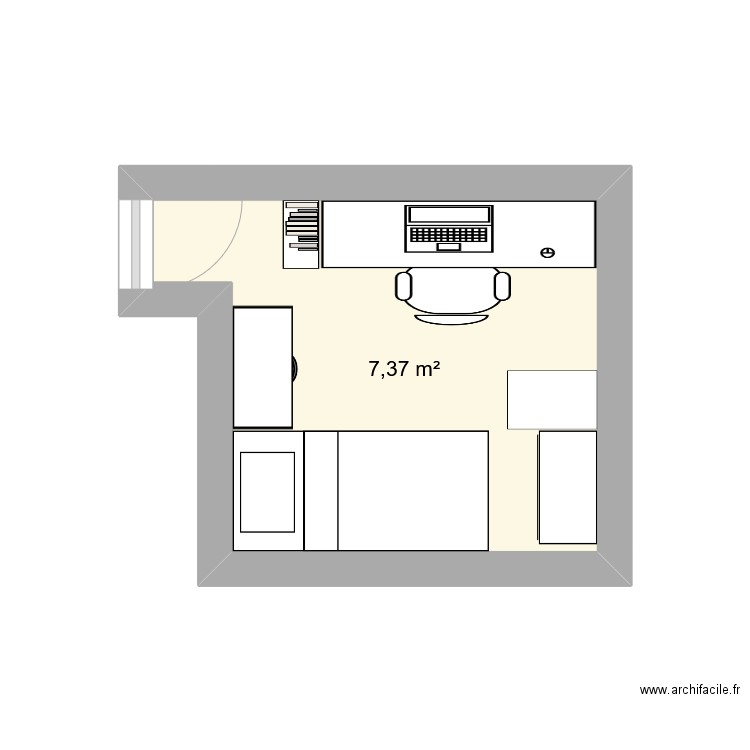 chambre Lithop. Plan de 1 pièce et 7 m2