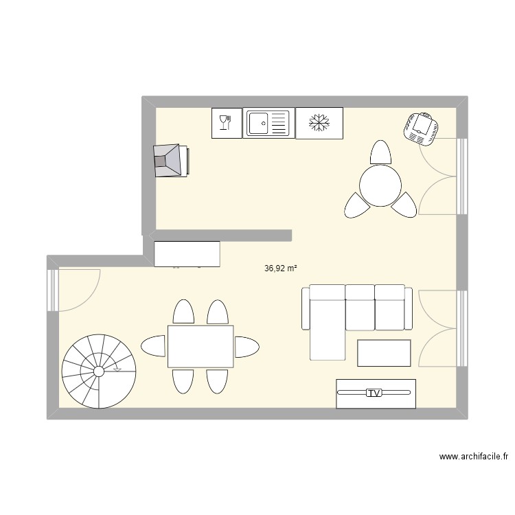 Downstairs Wegnez. Plan de 1 pièce et 37 m2