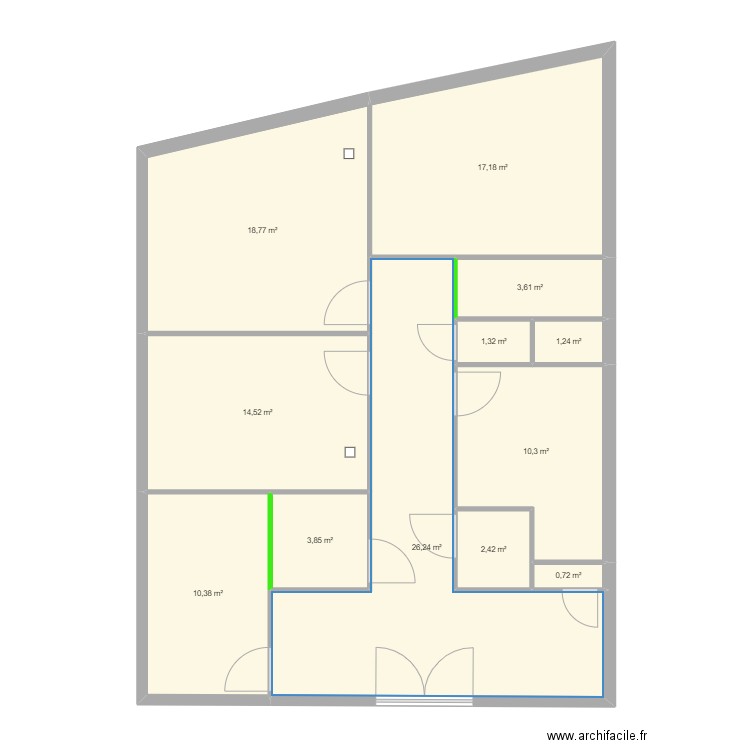 Belleville 2. Plan de 12 pièces et 111 m2