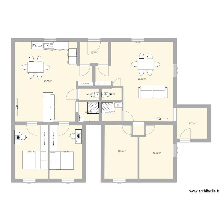 logement 3. Plan de 12 pièces et 122 m2