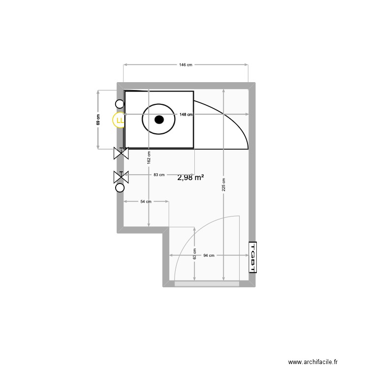 buanderie. Plan de 1 pièce et 3 m2