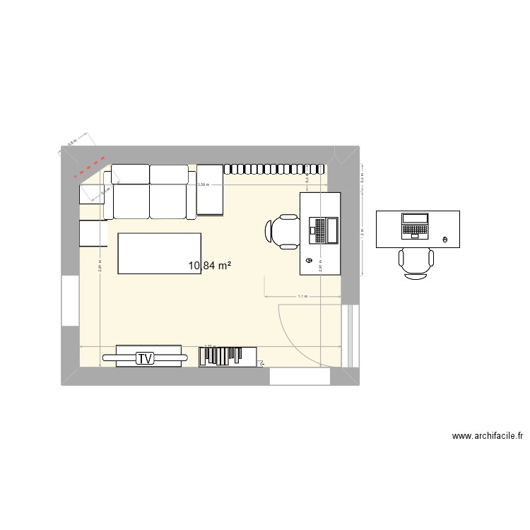 salon. Plan de 1 pièce et 11 m2