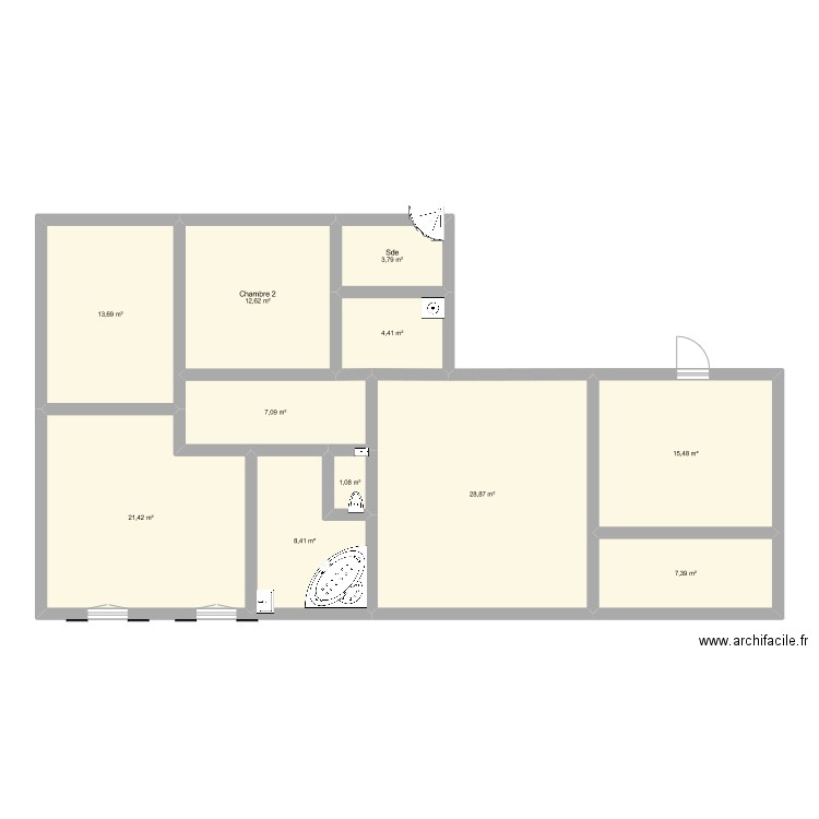 plan 1. Plan de 11 pièces et 124 m2