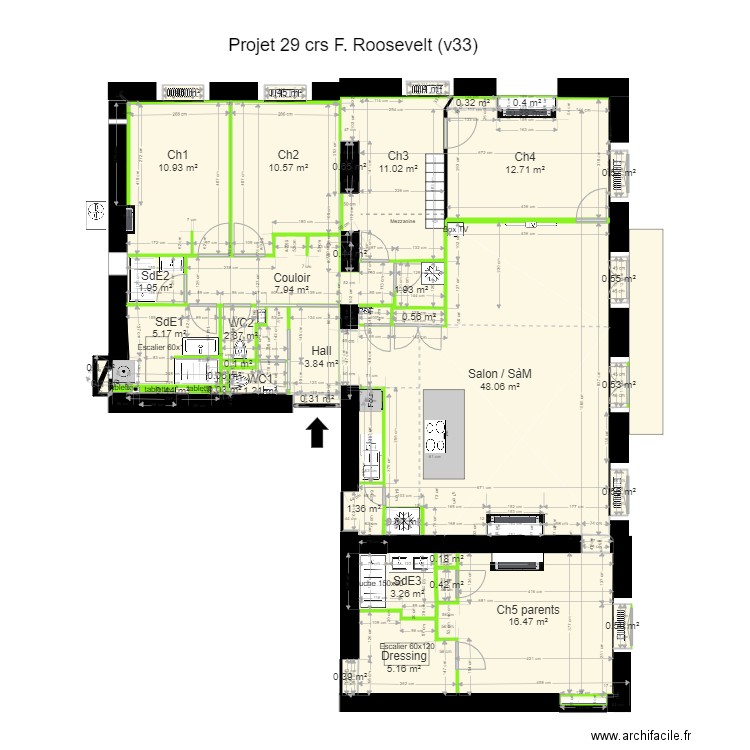 29 crs FR v33 ss meubles. Plan de 41 pièces et 154 m2