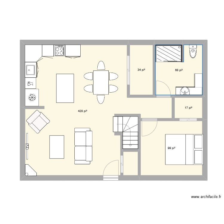 Home milieu. Plan de 5 pièces et 60 m2