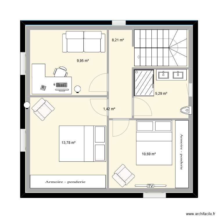 ALEX ETAGE. Plan de 6 pièces et 107 m2