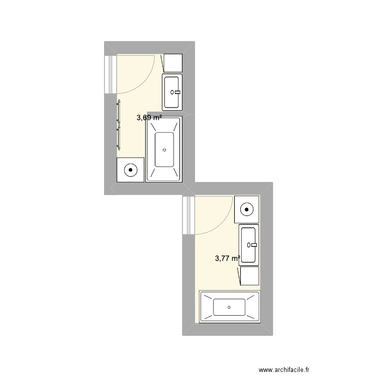 Salle de bain. Plan de 2 pièces et 7 m2