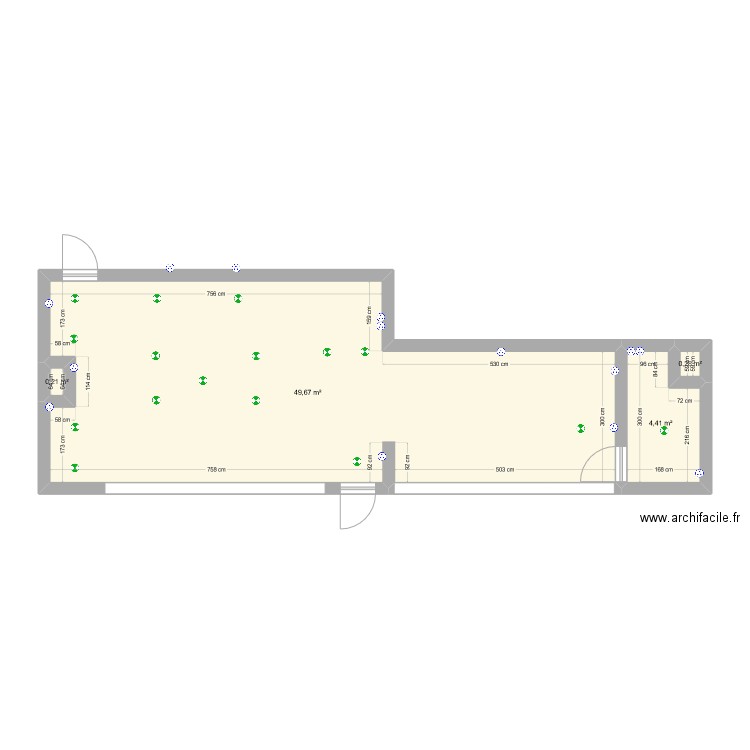 Salon. Plan de 4 pièces et 55 m2