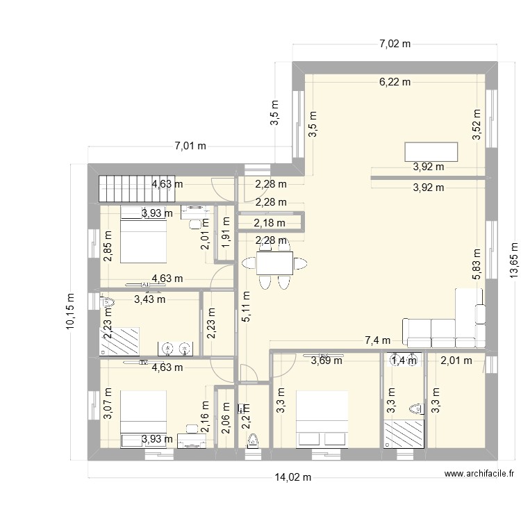 bosmie. Plan de 13 pièces et 140 m2