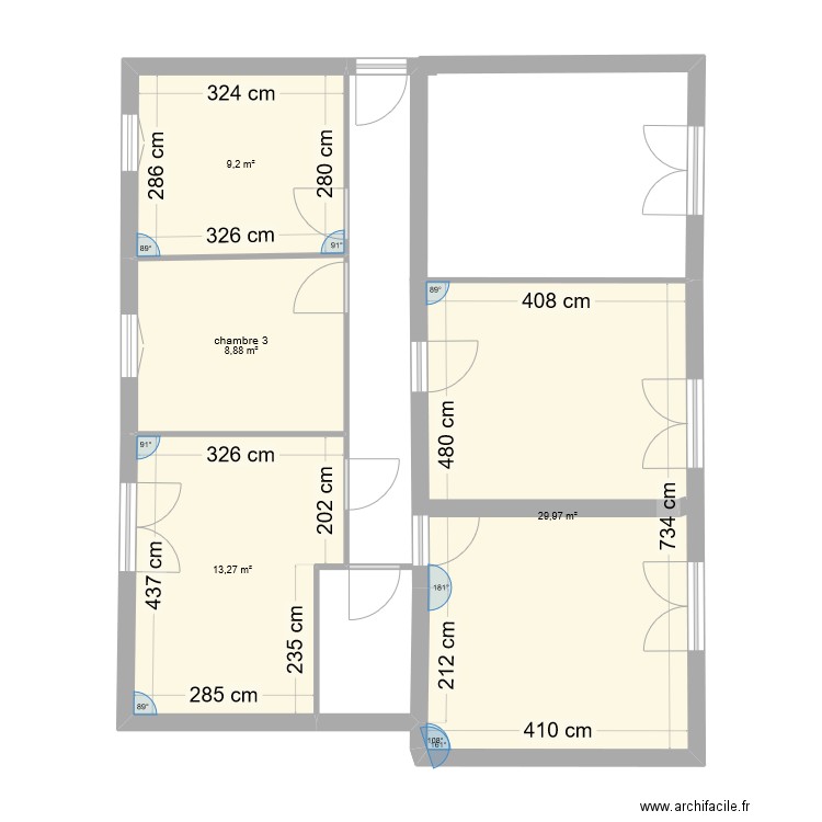 Plan b. Plan de 4 pièces et 61 m2