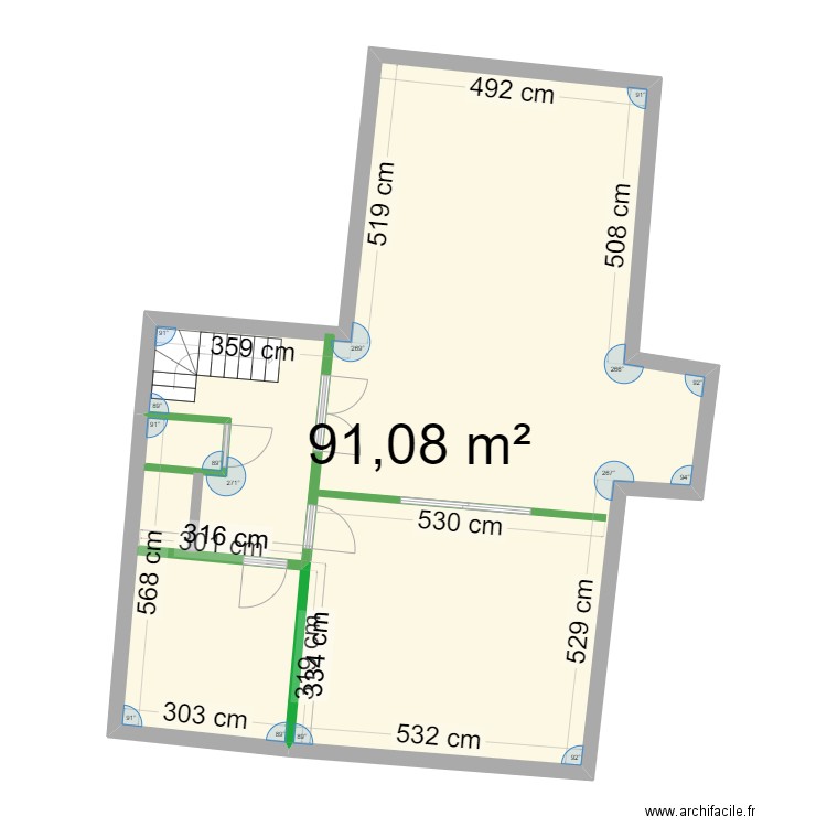 RCD 13B. Plan de 1 pièce et 91 m2