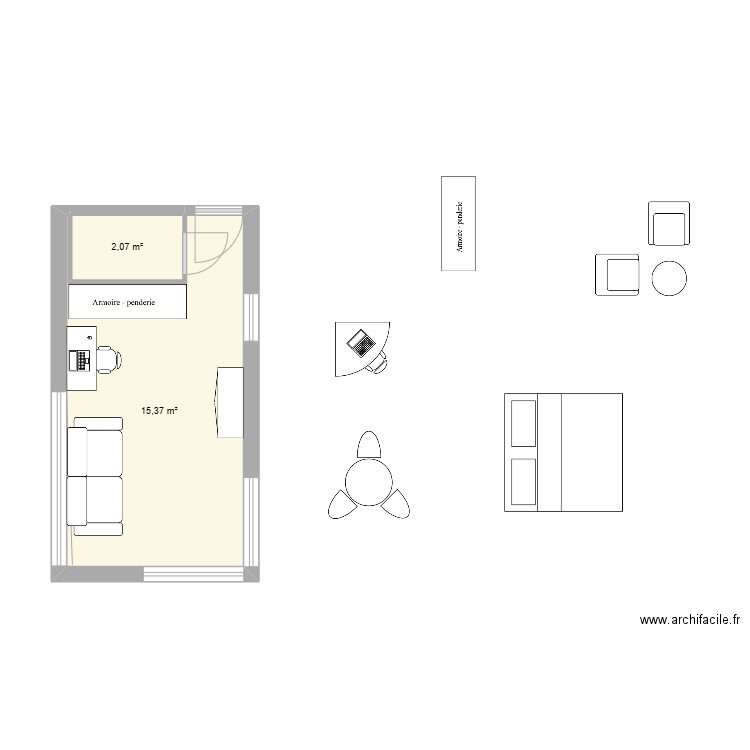 Studio_07. Plan de 2 pièces et 17 m2