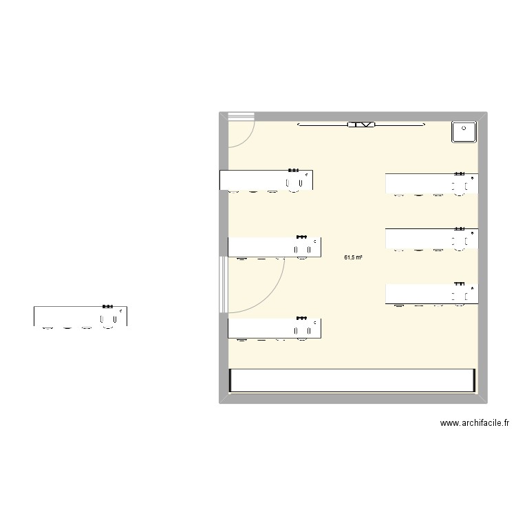 plan 1. Plan de 1 pièce et 62 m2