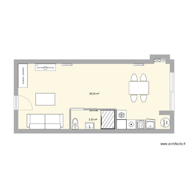 azat. Plan de 2 pièces et 39 m2