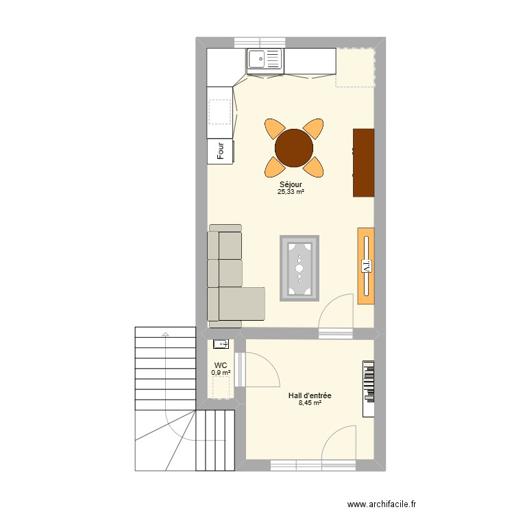 Crossée . Plan de 3 pièces et 35 m2